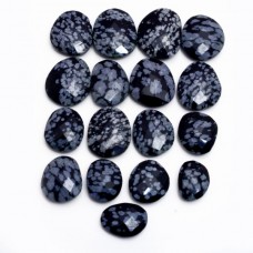 Natural snowflake obsidian 13x9.5mm to 18x14.5mm uneven oval briolette